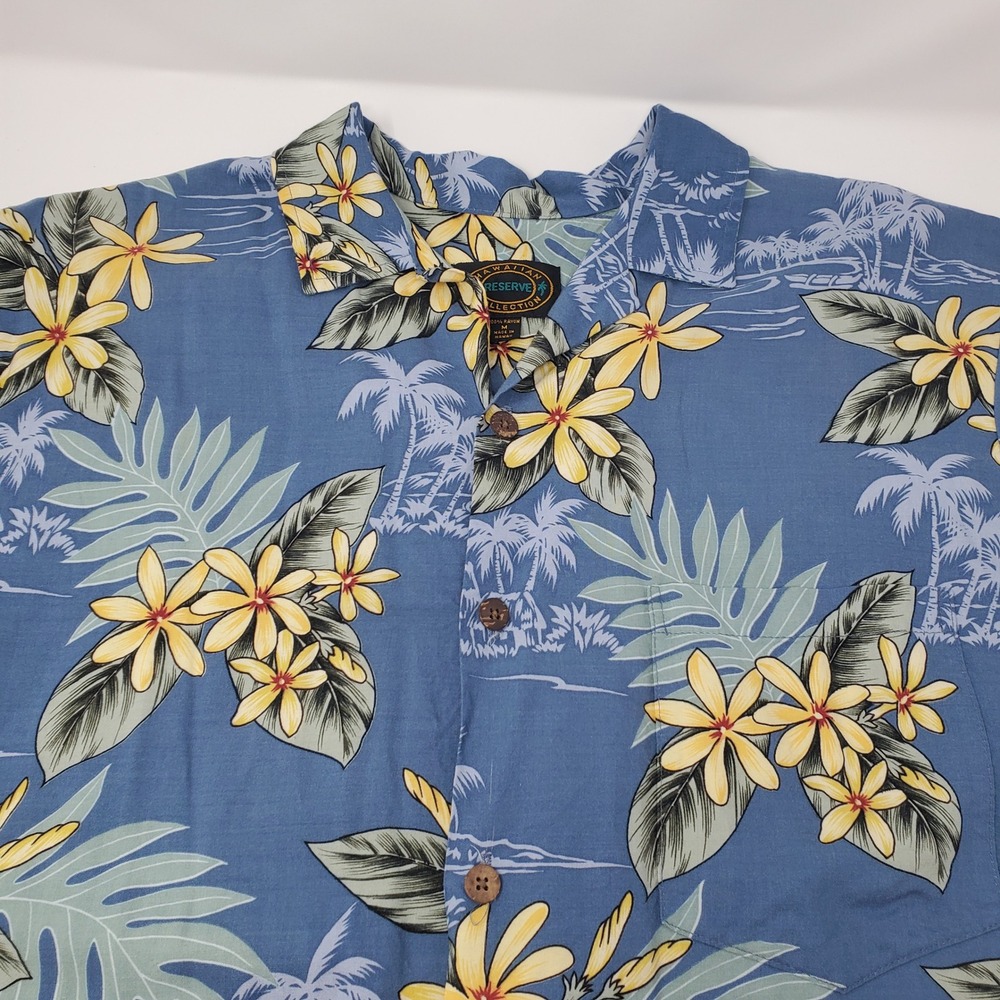 Hawaiian Reserve Collection Shirt Mens M Blue Floral Tropical Rayon Button Down